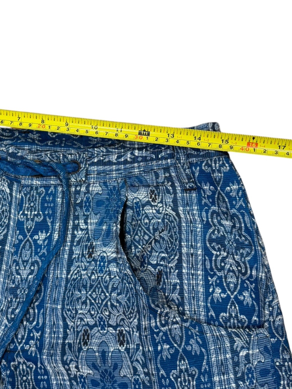 Free People Sz 6 Pants Dahlia Wide-Leg Blue jacquard Boho Hippie Retro Mod Fall - Picture 8 of 11
